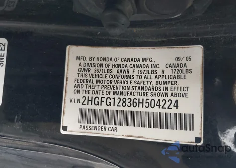 2006 Honda Civic Ex из США, поврежденный, VIN 2HGFG12836H504224